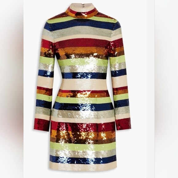 Alice + Olivia Mailynn Sequin Striped Multicolored Mini Dress SIZE 12 NWT $985 - Picture 14 of 16
